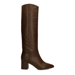 Manfield Bruine leren hoge laarzen met hak^DAMES Laarzen