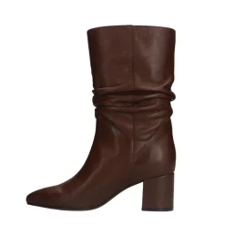 Manfield Bruine leren laarzen met hak^DAMES Laarzen