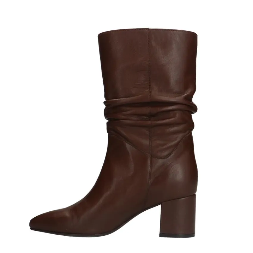 Manfield Bruine leren laarzen met hak^DAMES Laarzen