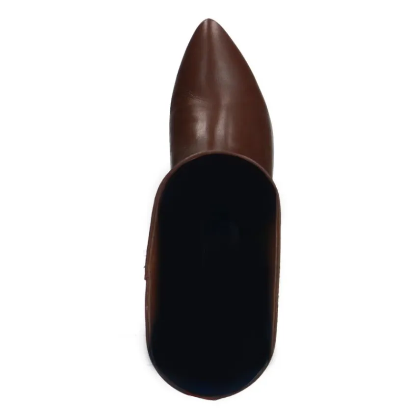 Manfield Bruine leren laarzen met hak^DAMES Laarzen