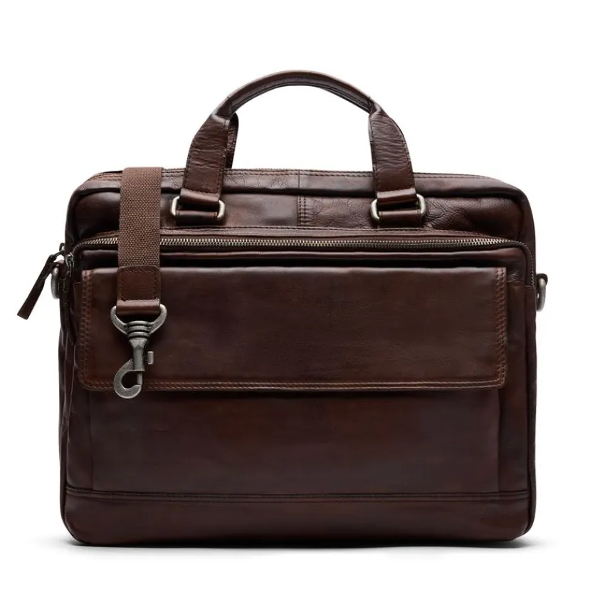 Manfield Bruine leren laptoptas^ Laptoptassen