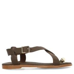 Manfield Bruine leren sandalen met goudkleurig detail^DAMES Sandalen