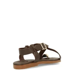 Manfield Bruine leren sandalen met goudkleurig detail^DAMES Sandalen
