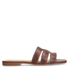 Manfield Bruine leren slippers^DAMES Slippers