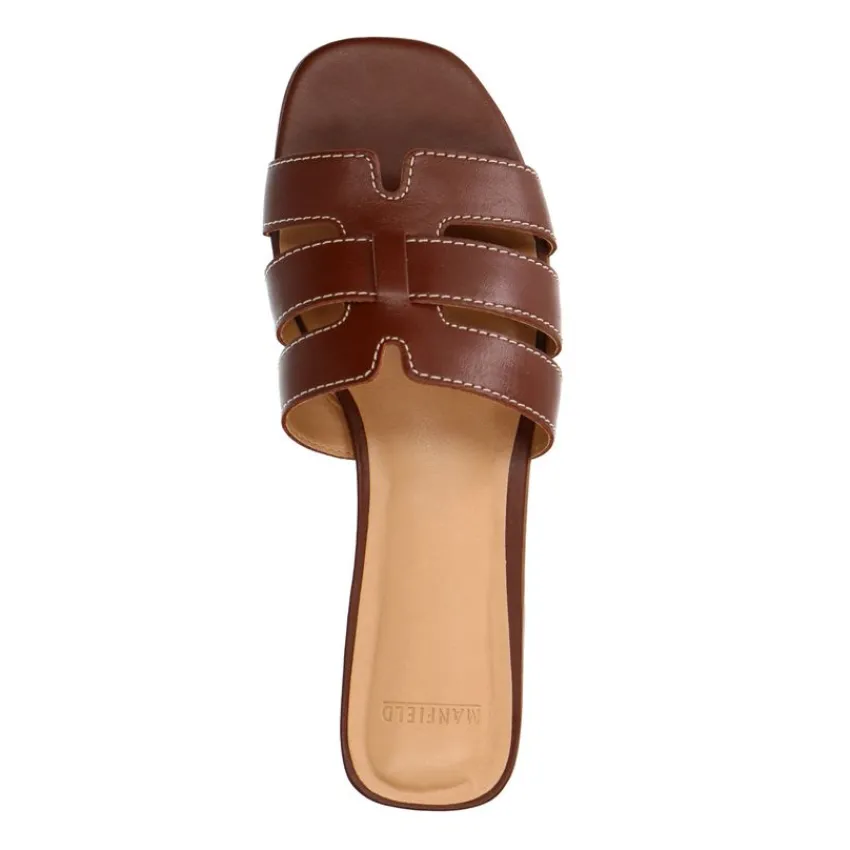 Manfield Bruine leren slippers^DAMES Slippers