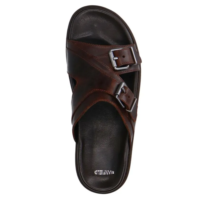 Manfield Bruine leren slippers^Heren Slippers & Sandalen