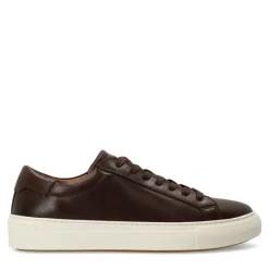 Manfield Bruine leren sneakers^Heren Sneakers