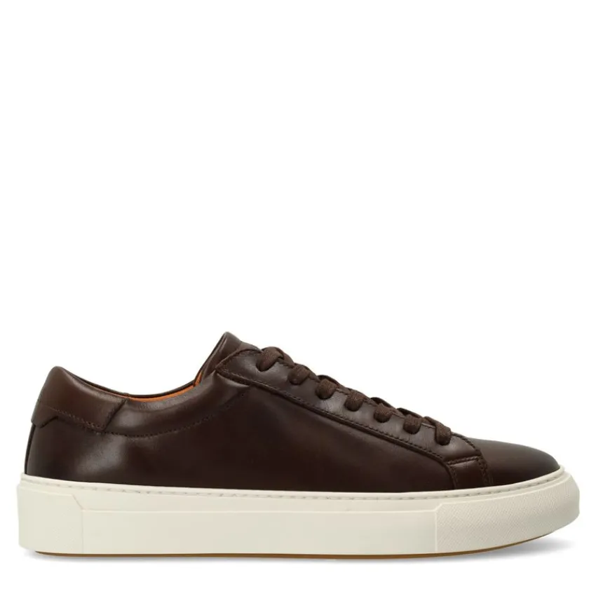 Manfield Bruine leren sneakers^Heren Sneakers