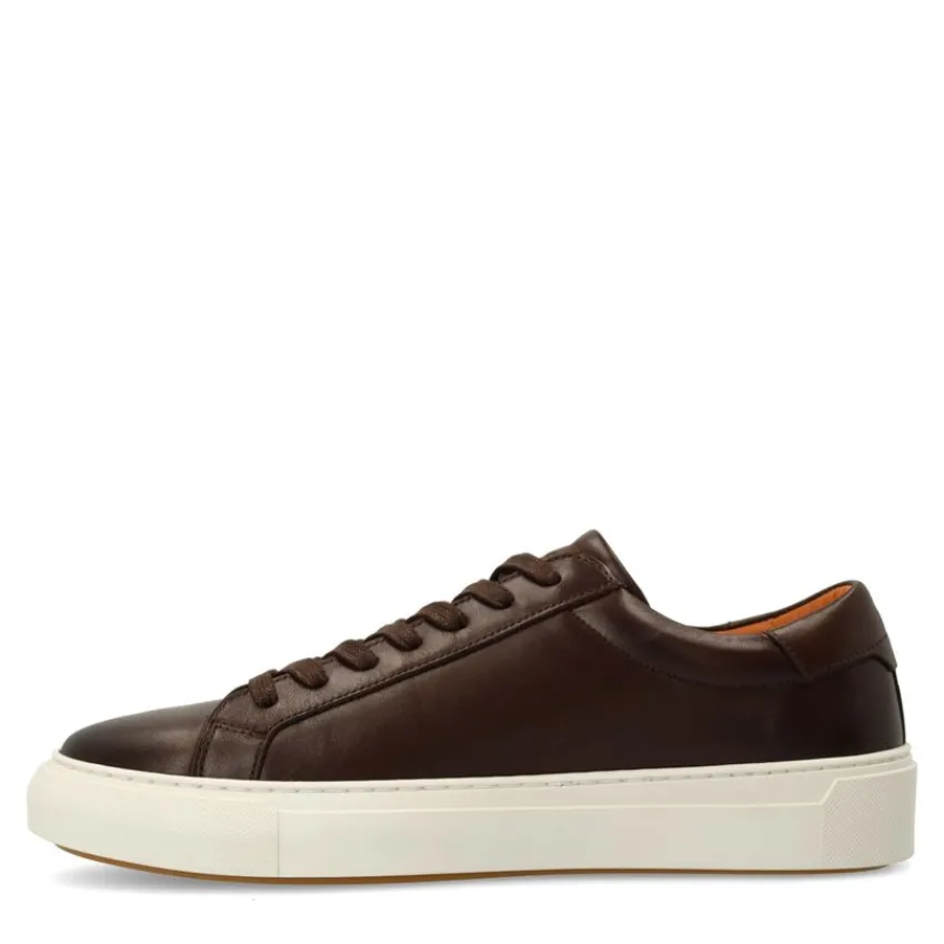 Manfield Bruine leren sneakers^Heren Sneakers