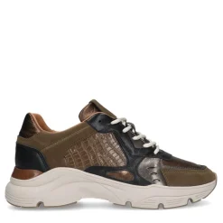Manfield Bruine leren sneakers met details^DAMES Sneakers