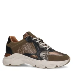 Manfield Bruine leren sneakers met details^DAMES Sneakers