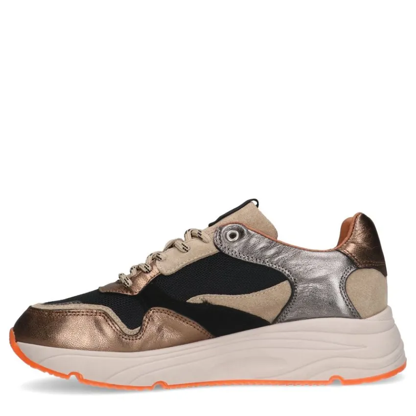 Manfield Bruine leren sneakers met mesh details^DAMES Sneakers