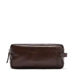 Manfield Bruine leren toilettas^ Shoppers