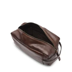 Manfield Bruine leren toilettas^ Shoppers