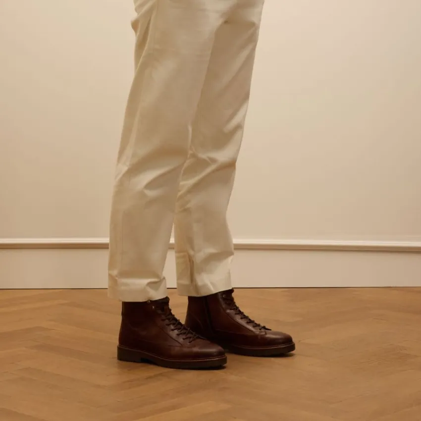 Manfield Bruine leren veterboots^Heren Boots