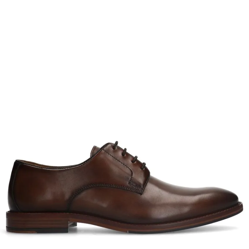 Manfield Bruine leren veterschoen^Heren Veterschoenen