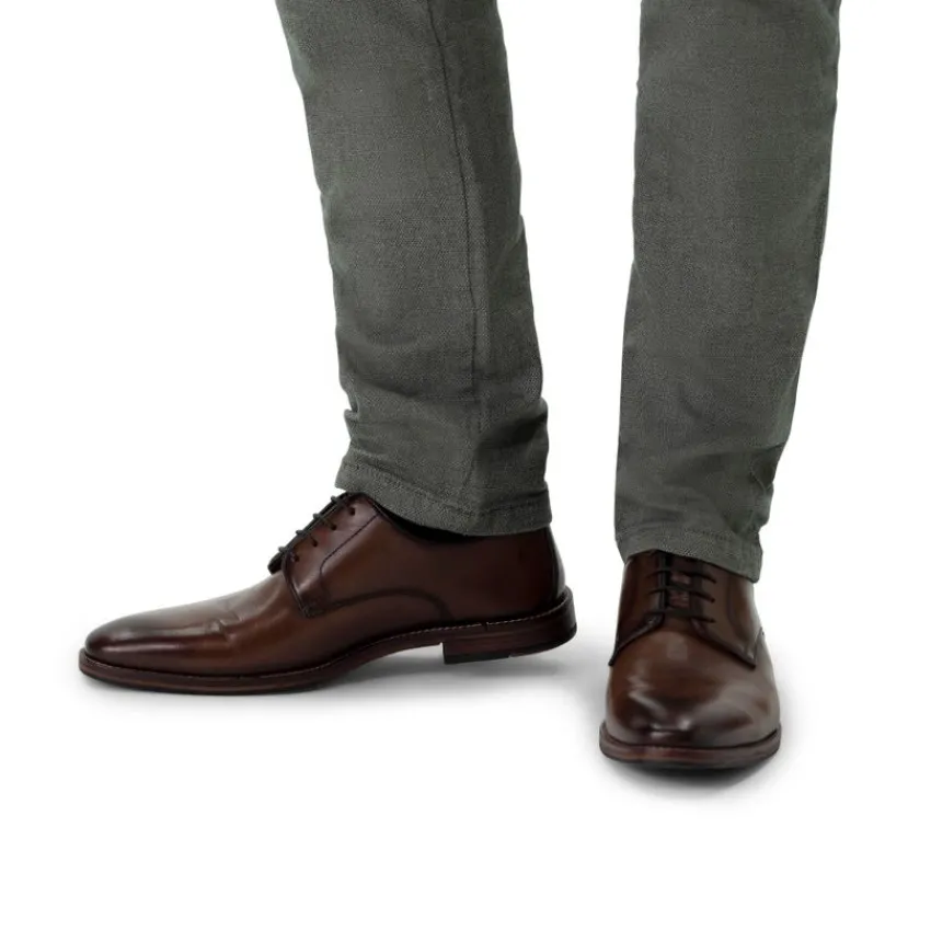 Manfield Bruine leren veterschoen^Heren Veterschoenen