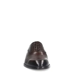 Manfield Bruine leren veterschoenen met croco details^Heren Veterschoenen