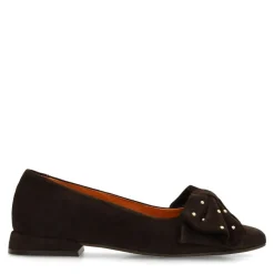 Manfield Bruine suède ballerina's met strik^DAMES Loafers