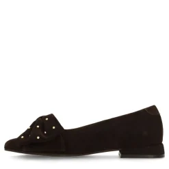 Manfield Bruine suède ballerina's met strik^DAMES Loafers