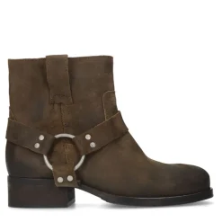 Manfield Bruine suède biker boots^DAMES Enkellaarsjes