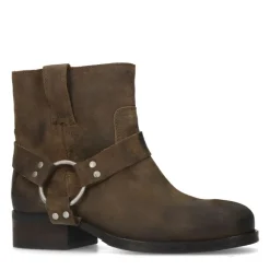 Manfield Bruine suède biker boots^DAMES Enkellaarsjes