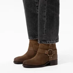 Manfield Bruine suède biker boots^DAMES Enkellaarsjes