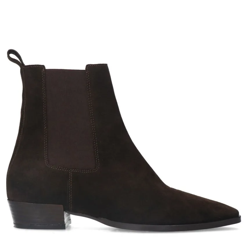 Manfield Bruine suède chelsea boots^DAMES Enkellaarsjes
