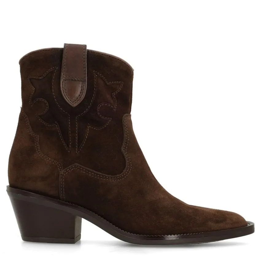 Manfield Bruine suède cowboy laarsjes^DAMES Enkellaarsjes
