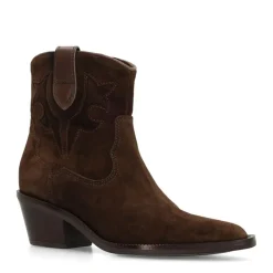 Manfield Bruine suède cowboy laarsjes^DAMES Enkellaarsjes