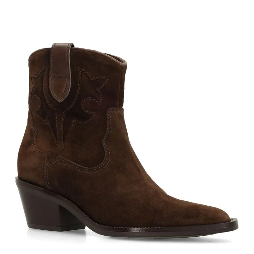 Manfield Bruine suède cowboy laarsjes^DAMES Enkellaarsjes