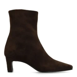 Manfield Bruine suède enkellaarsjes met hak^DAMES Enkellaarsjes