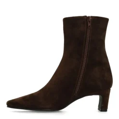 Manfield Bruine suède enkellaarsjes met hak^DAMES Enkellaarsjes