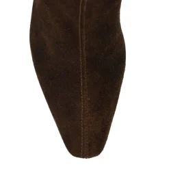 Manfield Bruine suède enkellaarsjes met hak^DAMES Enkellaarsjes