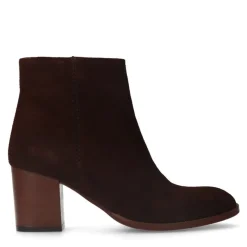 Manfield Bruine suède enkellaarsjes met hak^DAMES Enkellaarsjes