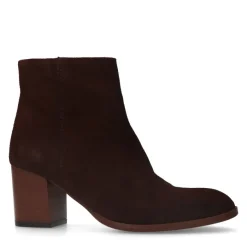 Manfield Bruine suède enkellaarsjes met hak^DAMES Enkellaarsjes