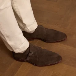 Manfield Bruine suède gespschoenen^Heren Gespschoenen