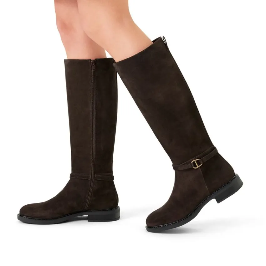 Manfield Bruine suède hoge laarzen^DAMES Laarzen