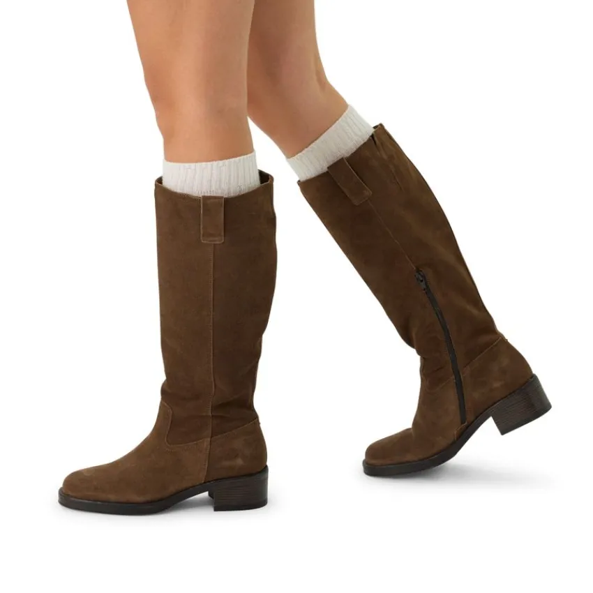 Manfield Bruine suède hoge laarzen^DAMES Laarzen