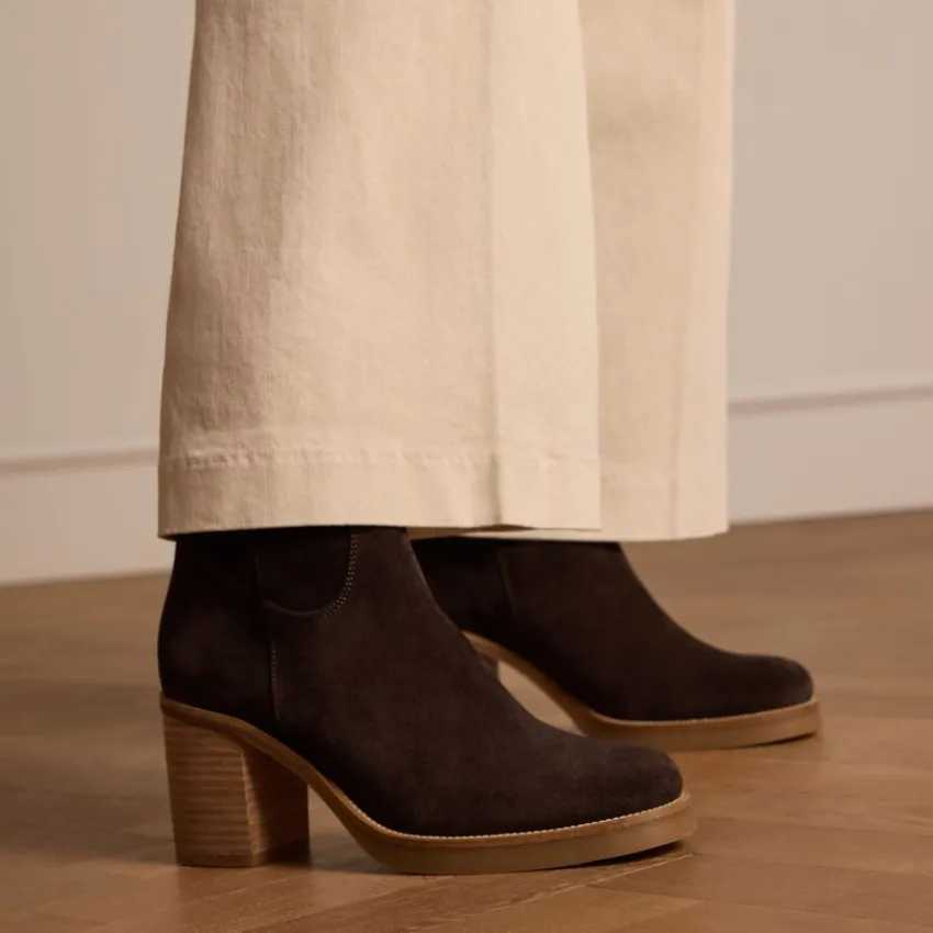 Manfield Bruine suède laarzen met hak^DAMES Enkellaarsjes