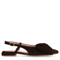 Manfield Bruine suède slingbacks met strik^DAMES Pumps|Slingbacks