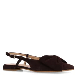 Manfield Bruine suède slingbacks met strik^DAMES Pumps|Slingbacks
