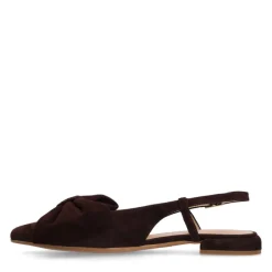 Manfield Bruine suède slingbacks met strik^DAMES Pumps|Slingbacks