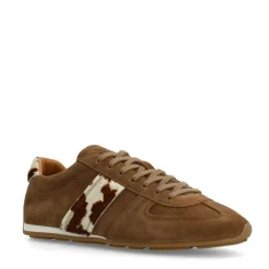 Manfield Bruine suède sneakers met cow print vacht^DAMES Sneakers