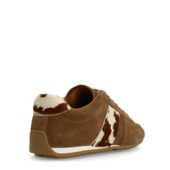 Manfield Bruine suède sneakers met cow print vacht^DAMES Sneakers