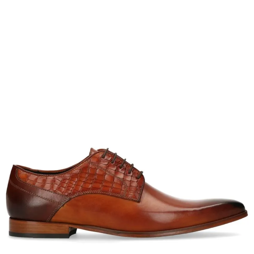 Black label Bruine veterschoenen met snakeskin details^Heren Veterschoenen