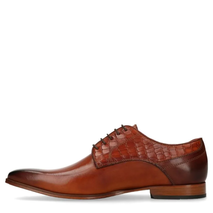 Black label Bruine veterschoenen met snakeskin details^Heren Veterschoenen