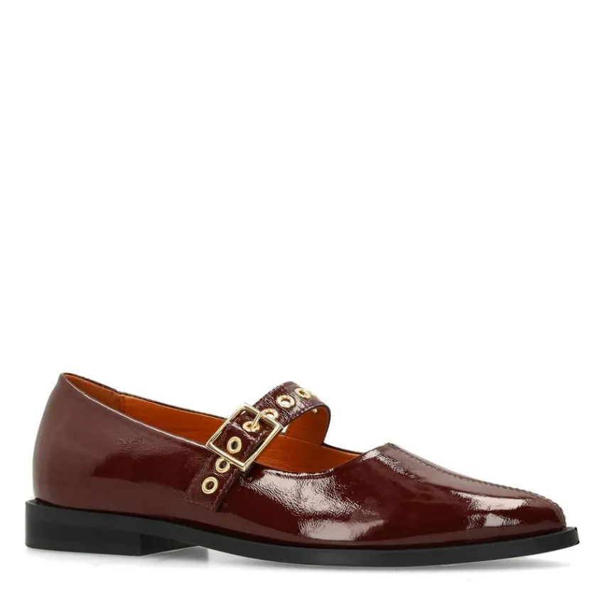 Manfield Burgundy lakleren loafers^DAMES Loafers