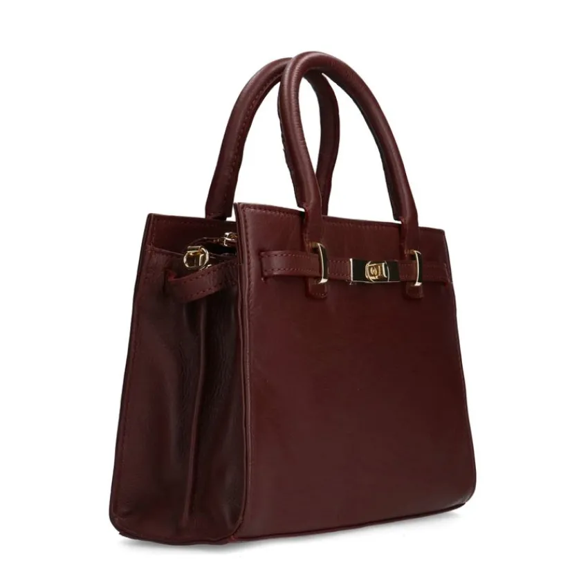 Manfield Burgundy leren handtas^ Handtassen