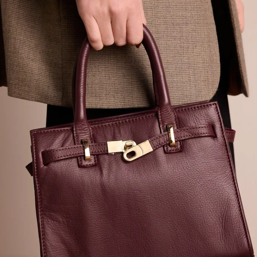 Manfield Burgundy leren handtas^ Handtassen